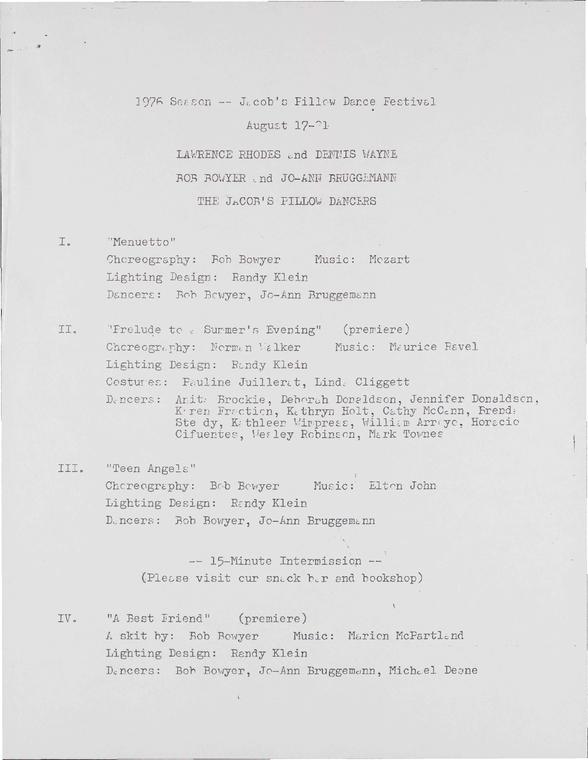 Lawrence Rhodes and Dennis Wayne; Bob Bowyer and Jo-Ann Bruggemann; The Jacob's Pillow Dancers