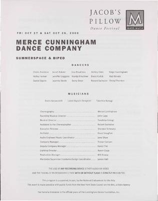 Merce Cunningham Dance Company Performance Program 2000