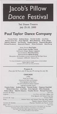 Paul Taylor Dance Company Performance Program 2000