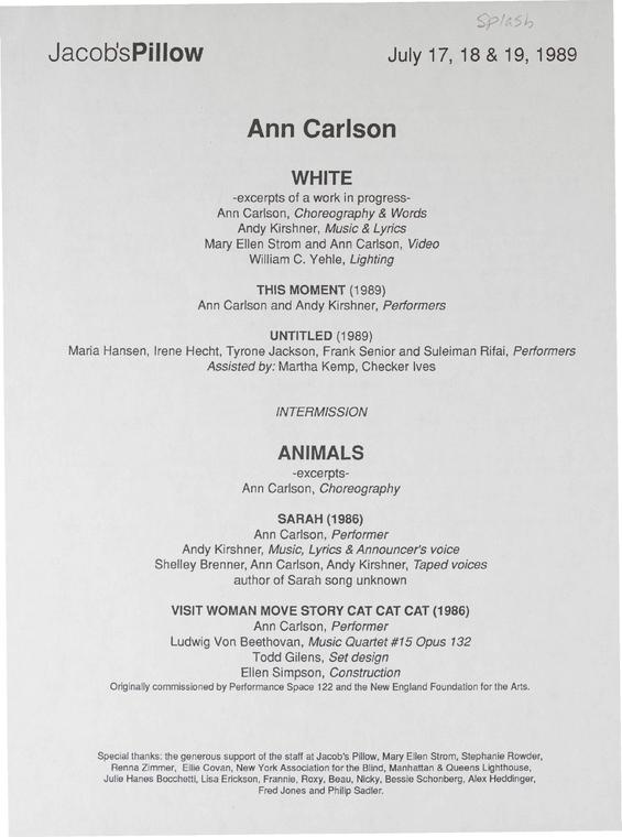 Ann Carlson Performance Program 1989