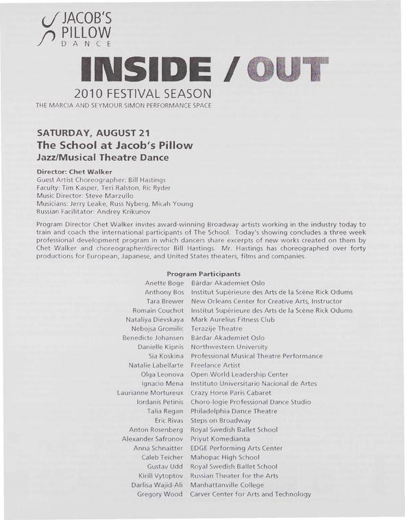 Jazz/Musical Theatre Inside/Out Performance Program