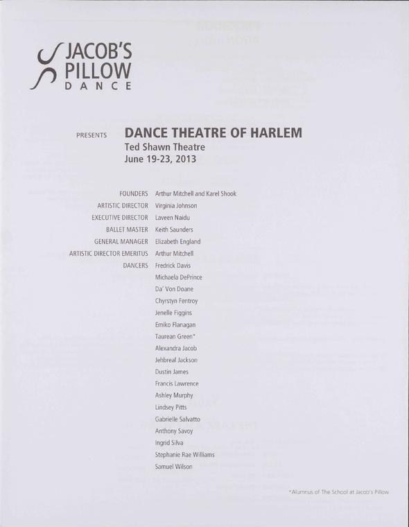 Dance Theatre of Harlem Performance Program 2013