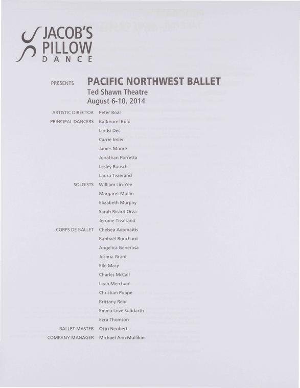 Pacific Northwest Ballet Performance Program 2014