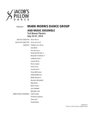 Mark Morris Dance Group and Music Ensemble Performance Program