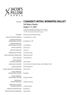 Royal Winnipeg Ballet Performance Program 2012
