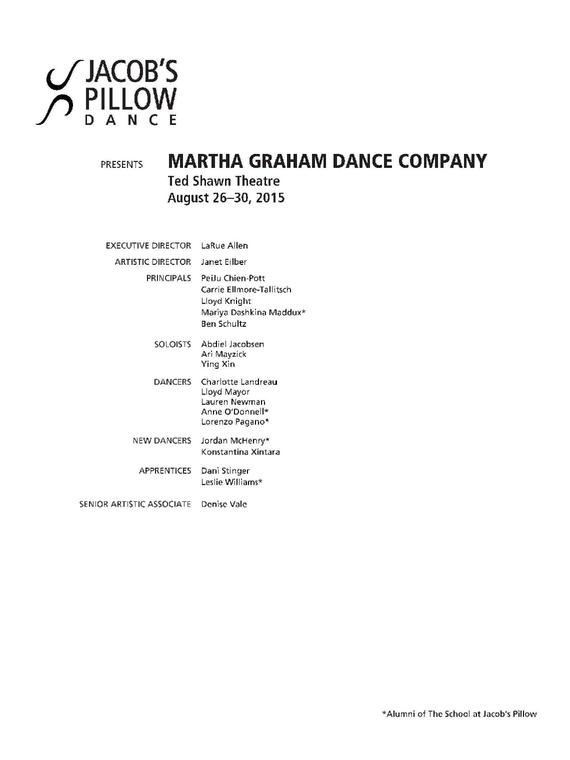 Martha Graham Dance Company Performance Program 2015