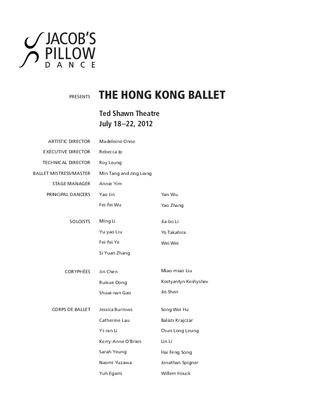 Hong Kong Ballet Performance Program 2012