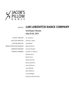 Lar Lubovitch Dance Company Program 2011