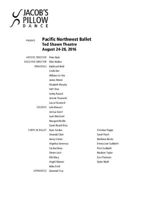 Pacific Northwest Ballet Program 2016