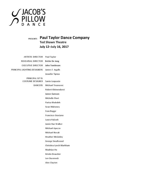 Paul Taylor Dance Company Program 2017