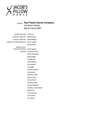 Paul Taylor Dance Company Program 2017