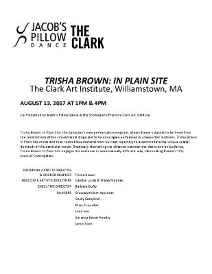 Trisha Brown: In Plain Site Program 2017