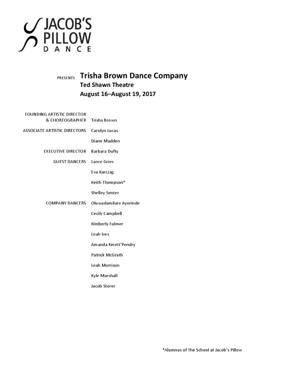 Trisha Brown Dance Company Program 2017