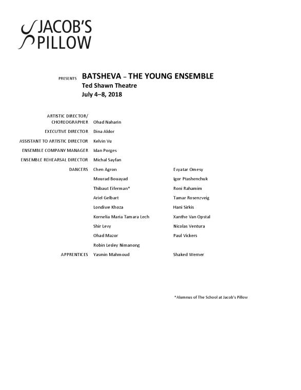 Batsheva - The Young Ensemble Program 2018