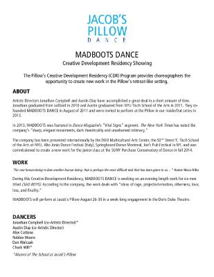 MADBOOTS DANCE Creative Development Residency Program 2015