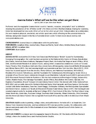 Joanna Kotze Creative Development Residency Program 2017