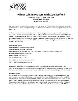 Zoe Scofield Pillow Lab Program 2018