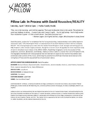 David Roussève/REALITY Pillow Lab Program 2018