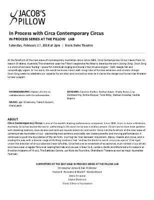 Circa Contemporary Circus Pillow Lab Program 2018