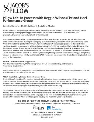 Reggie Wilson/Fist and Heel Performance Group Pillow Lab Program 2018