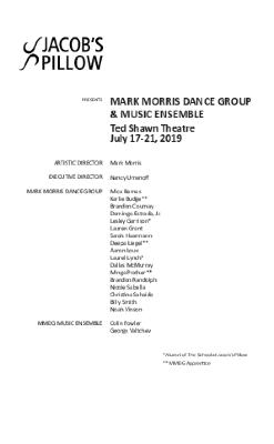 Mark Morris Dance Group & Music Ensemble Program 2019