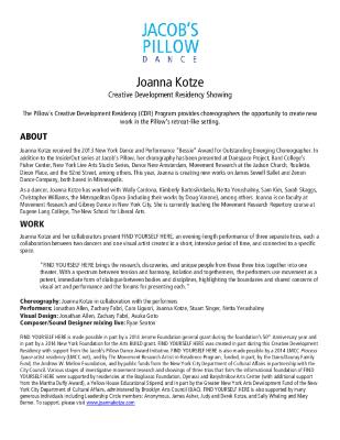 Joanna Kotze Creative Development Residency Program 2015