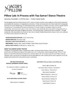 Yaa Samar! Dance Theatre Pillow Lab Program