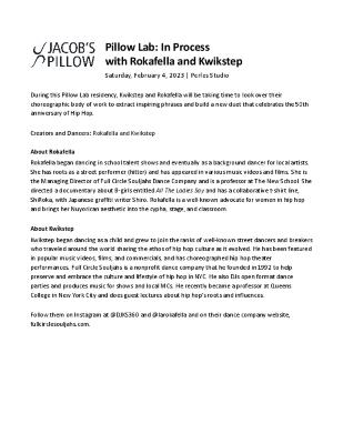 Rokafella and Kwikstep Pillow Lab Program 2023