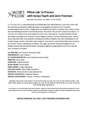 Sonya Tayeh and Jenn Freeman Pillow Lab Program 2022